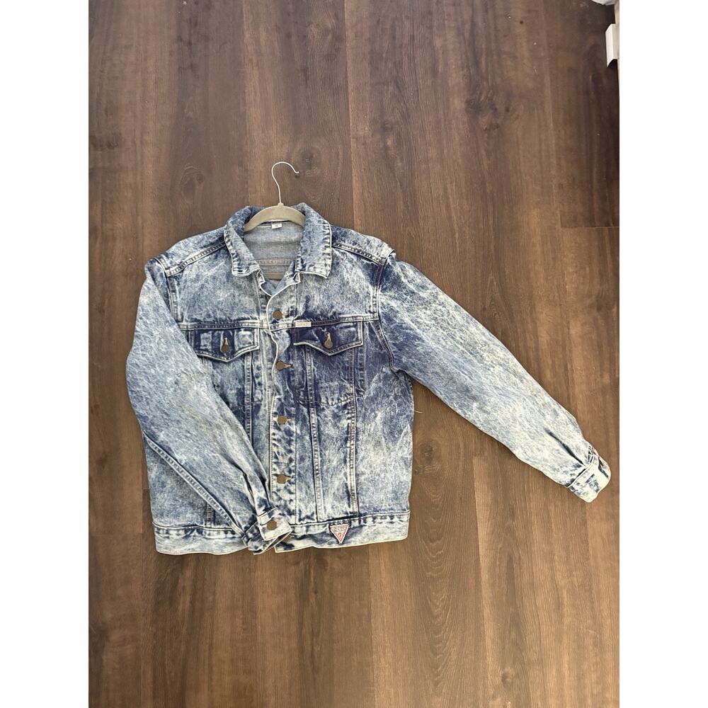 Vintage 80s GUESS By Georges Marciano Acid Wash Jean Jacket Medium Denim - Picture 8 of 12